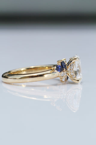 Rose Ring, Sapphire Leaves, Oval Cut