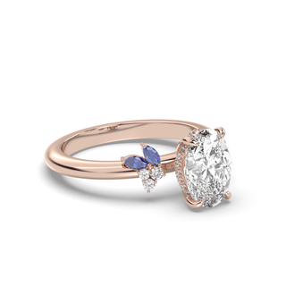 Rose Ring, Sapphire Leaves, Oval Cut