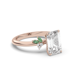 Rose Ring, Emerald Leaves, Emerald Cut