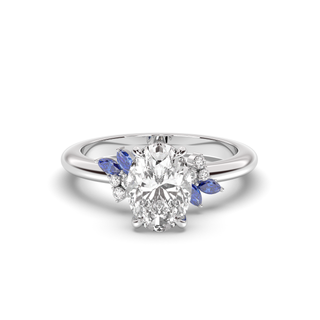 Rose Ring, Sapphire Leaves, Oval Cut