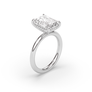 London Hidden Halo Solitaire, Emerald Cut