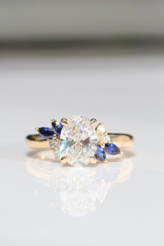 Rose Ring, Sapphire Leaves, Oval Cut