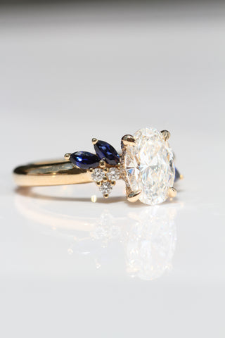 Rose Ring, Sapphire Leaves, Oval Cut