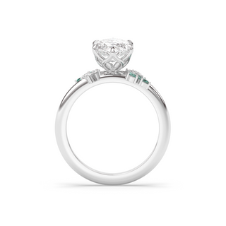 Rose Ring, Latticework Petal Prongs, Teal Moissanite Leaves, Marquise Cut