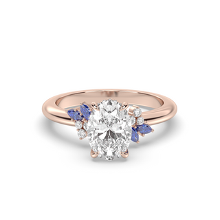 Rose Ring, Sapphire Leaves, Oval Cut