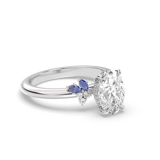 Rose Ring, Sapphire Leaves, Oval Cut