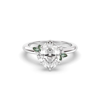 Rose Ring, Latticework Petal Prongs™, Australian Teal Sapphire Leaves, Oval Cut