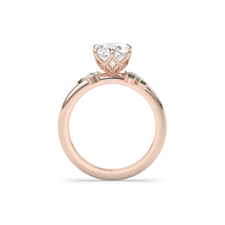 Rose Ring, Latticework Petal Prongs™, Australian Teal Sapphire Leaves, Oval Cut