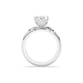 Rose Ring, Latticework Petal Prongs™, Australian Teal Sapphire Leaves, Oval Cut