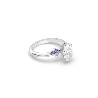 Rose Ring, Latticework Petal Prongs, Sapphire Leaves, Oval Cut