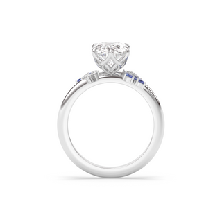 Rose Ring, Latticework Petal Prongs, Sapphire Leaves, Oval Cut