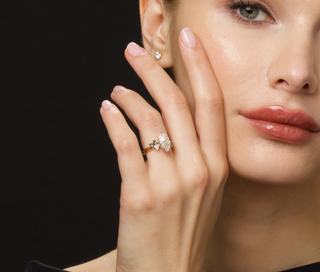 Rose Ring, Latticework Petal Prongs™, Australian Teal Sapphire Leaves, Marquise Cut